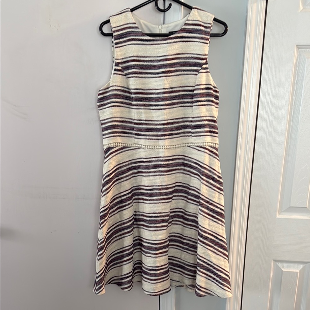 White, Red & Navy A-Line Mini Dress Sleeveless Crew Neck